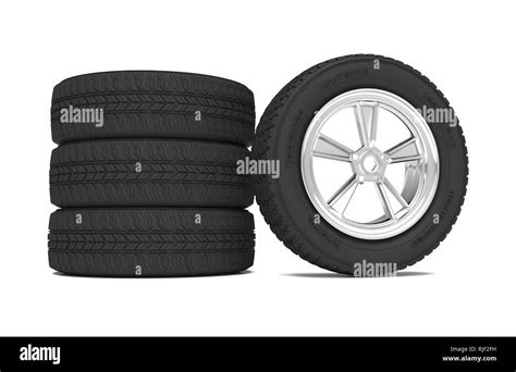 Car Wheels On White Background 3d Illustration Stock Photo Alamy