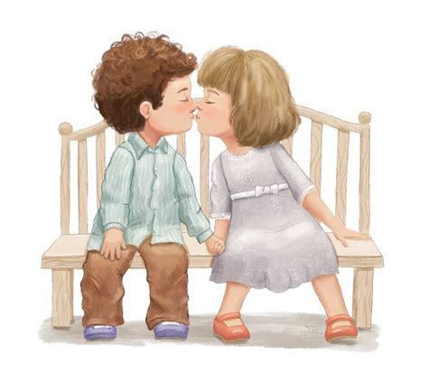 Little Boy and Girl Kissing. Hand Painted Watercolor Cute Illustration ...