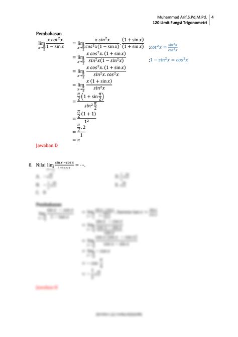 Solution Soal Dan Pembahasan Limit Fungsi Trigonometri Studypool