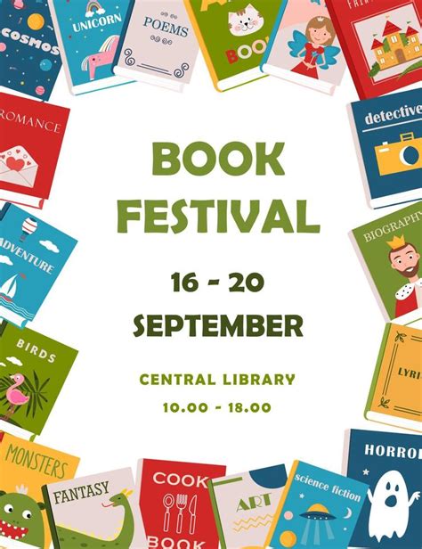 Book festival poster for advertising. Vertical poster for book fair with different books ...