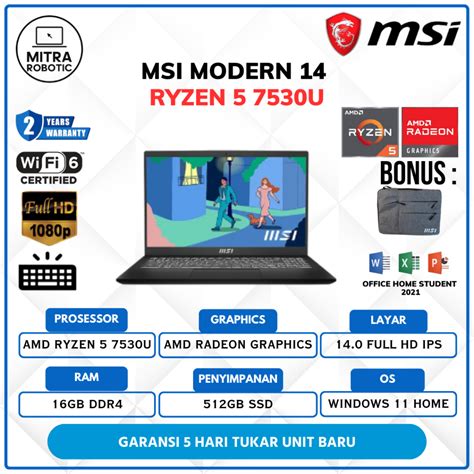 Jual Laptop Msi Modern Ryzen U Gb Gb Win Office