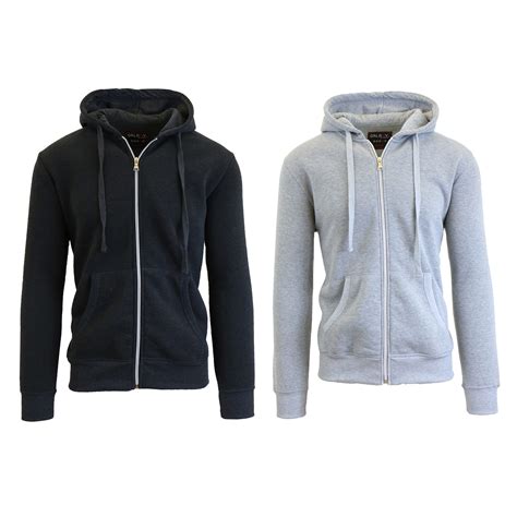 2 Pack Mens Fleece Zip Up Hoodie