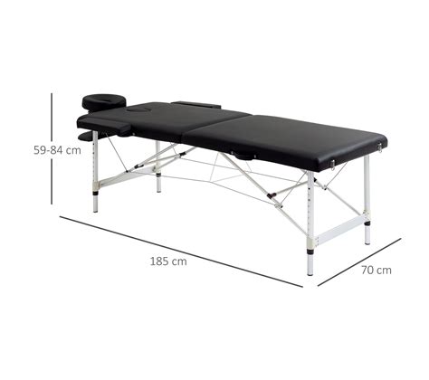 Table De Massage Pliable 3 Zones Réglable Alu Synthétique Pvc Noir