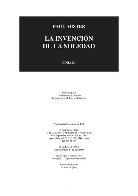 La Invención de la Soledad Paul Auster Alianza literaria uDocz