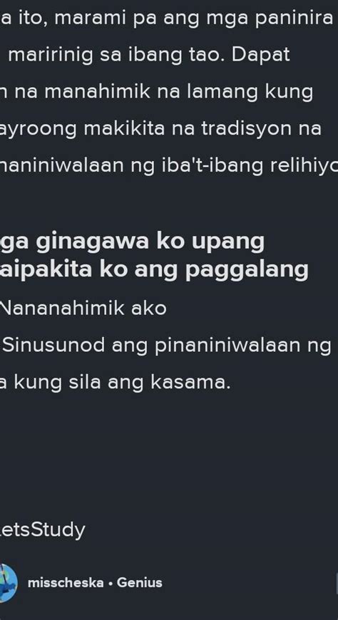 Paano Mo Maipapakita Ang Paggalang At Pagkilala Sa Paniniwala O