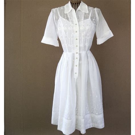 Dreamy Embroidered White 40s Shirtwaist Dress Liked On Polyvore