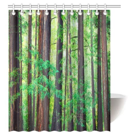 Mypop Woodland Decor Shower Curtain Redwood Trees Northwest Rain