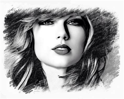 Taylor Swift Sketch Portrait Digital Art by Scott Wallace Digital Designs