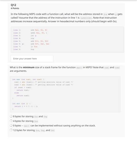 Solved Q12 4 Points In The Following MIPS Code With A Chegg