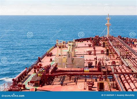 Red Oil Tanker Proceeding To Skyline Stock Photo Image 51460569