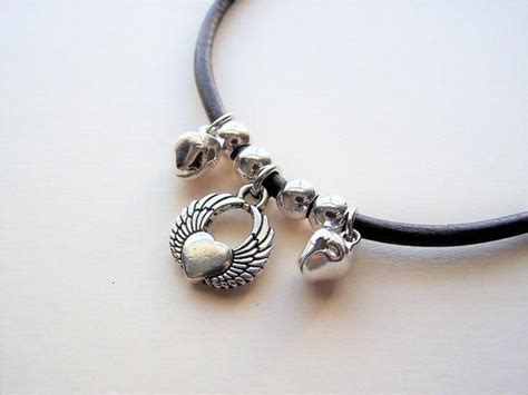 Ankle Bracelet Heart Wing With Bells Leather Anklet by - Etsy | Leather ...