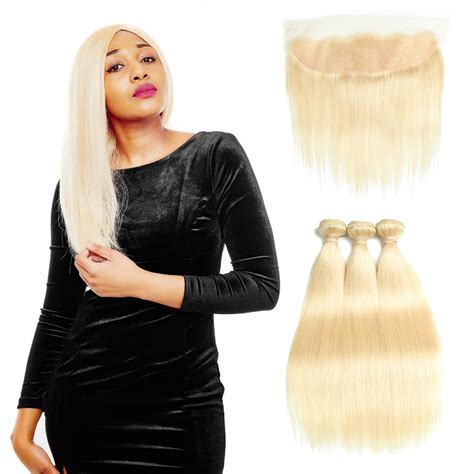 Amazon Queen Plus Hair Peruvian 613 Blonde Straight Human Hair 3 Bundles With 13x4 Lace