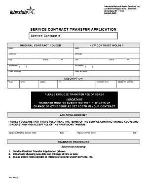 Fillable Online Service Contract Transfer Application Interstate