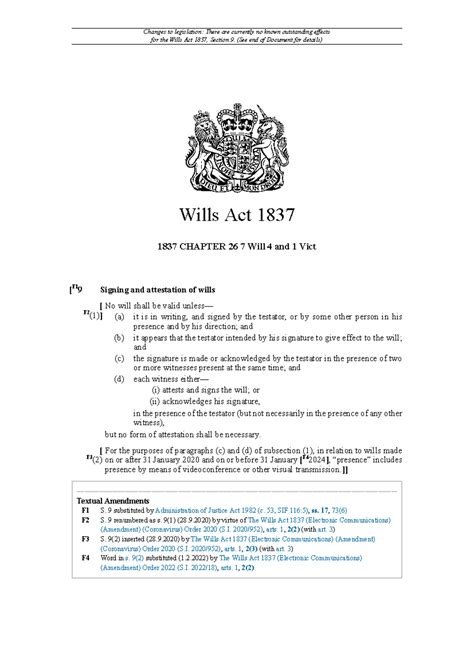 Wills Act 1837 - law - Changes to legislation: There are currently no