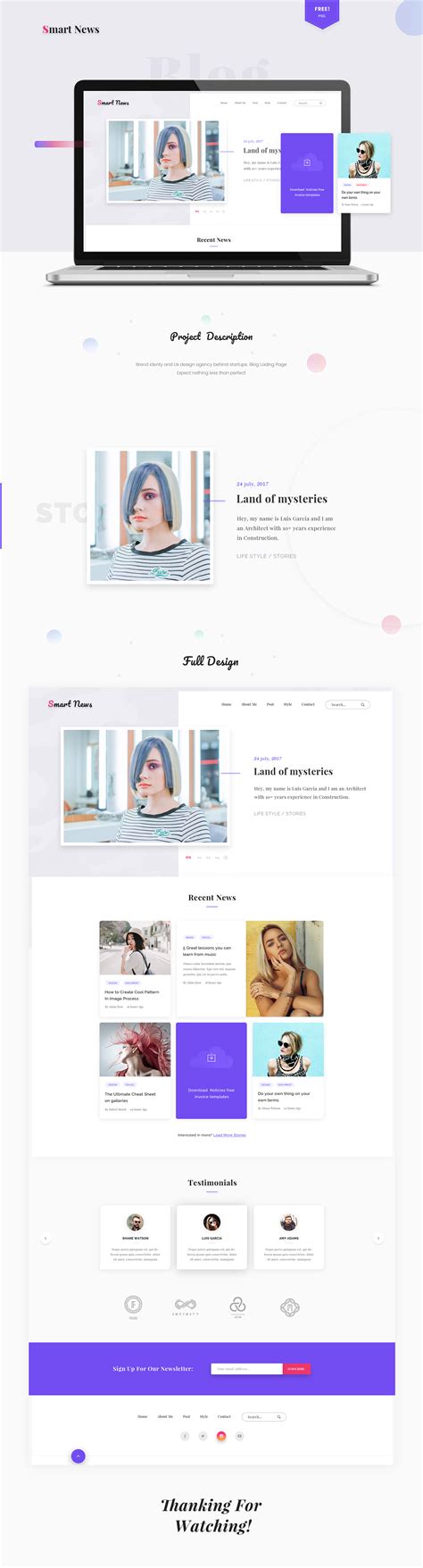 Blog Landing Page Free PSD Template on Behance