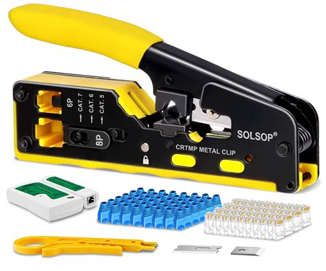 Solsop Pass Through RJ45 Crimp Tool Kit All-in-One Ethernet Crimper ...