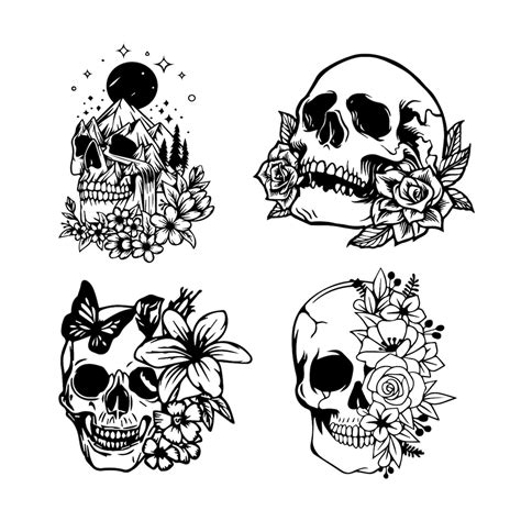 Skull SVG Bundle Skull With Flowers Svg File Messy Bun Skull Svg Sugar