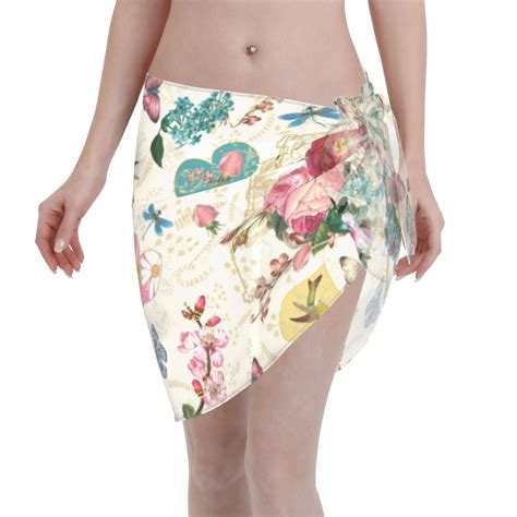 Coaee Bird Butterfly Rose Women S Short Sarongs Beach Wrap Sheer Bikini