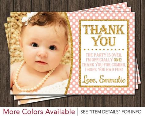 Pink And Gold Thank You Card Editable First Birthday Thank Etsy