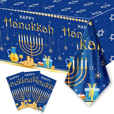 Amazon Xckali Pieces Happy Hanukkah Tablecloths Blue And Gold