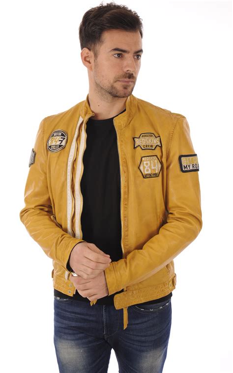 Blouson Resse Cuir Jaune Style Motard Redskins La Canadienne