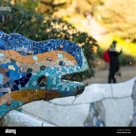 Mosaic Lizard Sculpture By Gaudi Guell Park Barcelona Catalonia