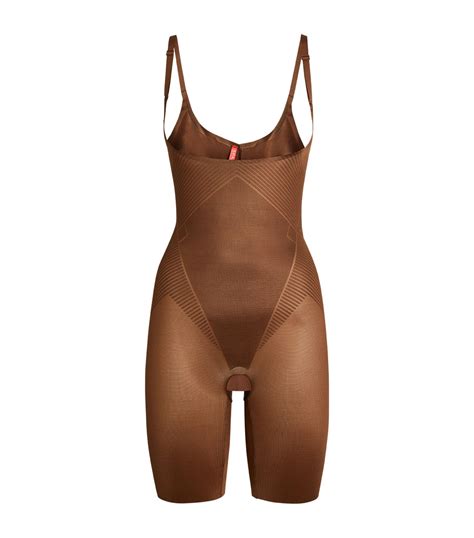 Womens Spanx Brown Open Bust Mid Thigh Bodysuit Medium Control