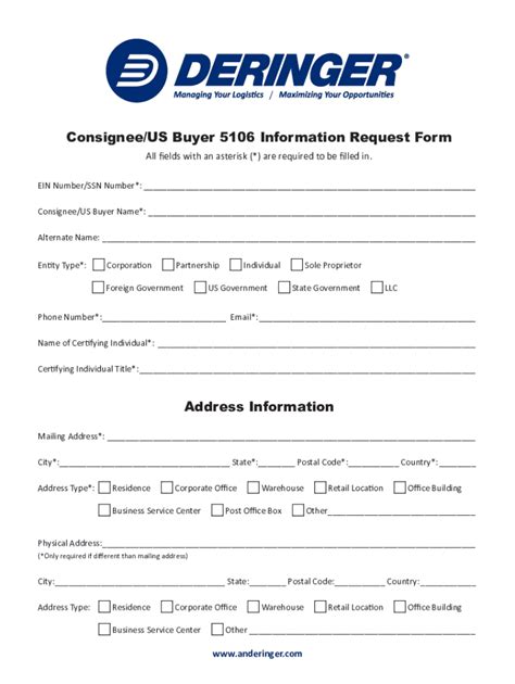 Fillable Online Consignee US Buyer 5106 Information Request Form Fax