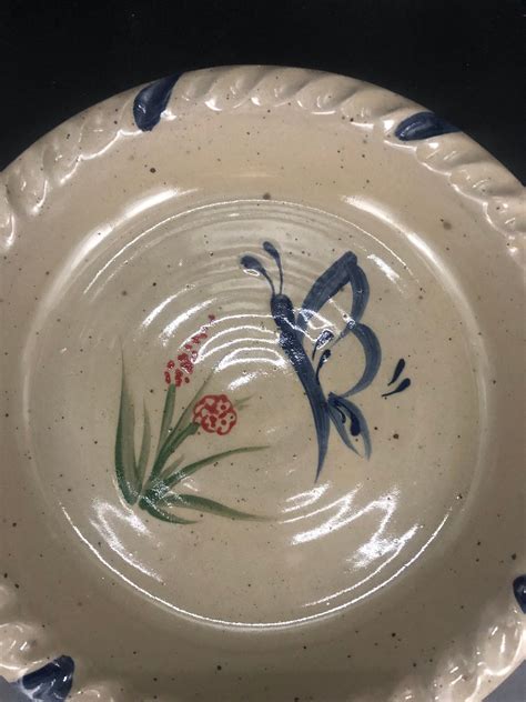 Vintage Rowe Pottery Works Rare Butterfly and Flower Salt Glaze 10 Pie ...