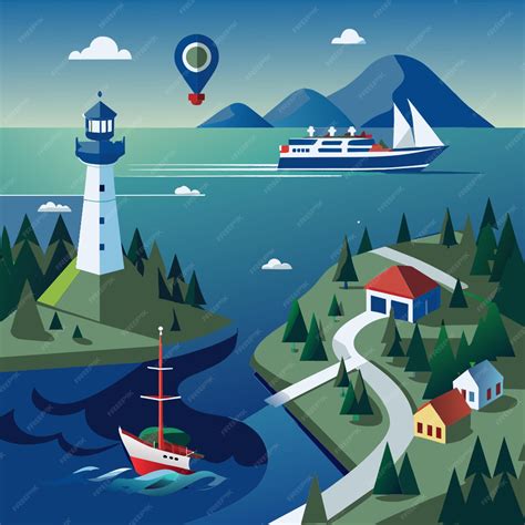 Premium Vector | A ship sails from point a to point b vector