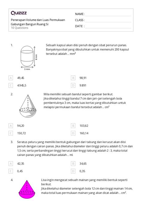 Lembar Kerja Volume Dan Luas Permukaan Untuk Kelas Di Quizizz