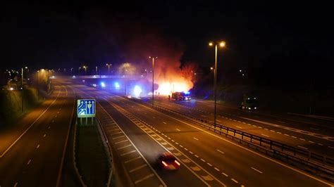 Dramatic Pictures Of Moment Lorry Burst Into Flames On The M62 Leeds Live