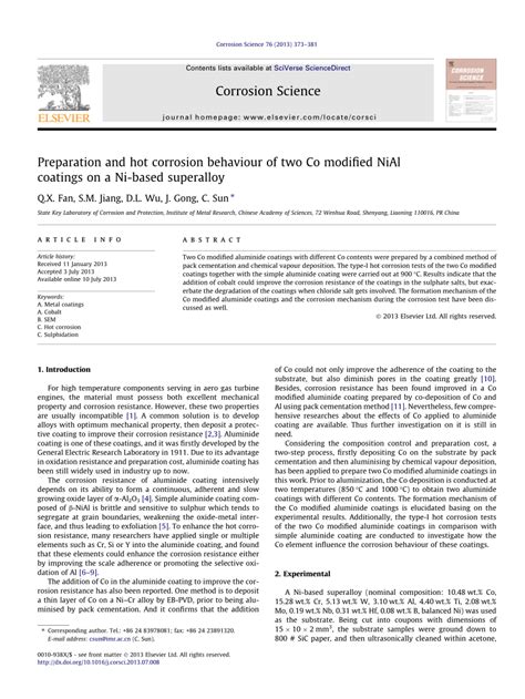 PDF Preparation And Hot Corrosion Behaviour Of Two Co Modified NiAl Coatings On A Ni Based