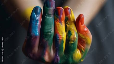 Gay Pride Concept The Hand Is Painted With A Rainbow Gay Pride Lgbt B Rainbow Flag Generative
