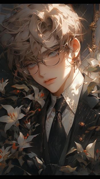 Premium Photo | Anime boy with blonde hair and glasses in a suit and ...