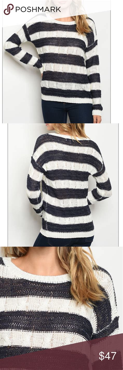 Black White Striped Lightweight Knit Sweater Black White Stripes