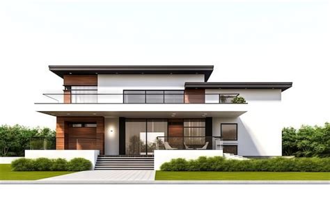 Premium AI Image | Front view of a modern house with front lawn and garage