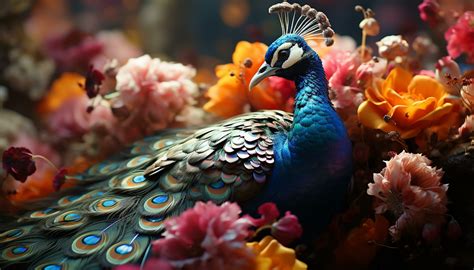 Peacock Vibrant Colors Showcase Nature Majestic Beauty Generated By Ai