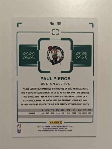 Panini Photogenic Basketball Paul Pierce Boston Celtics Base