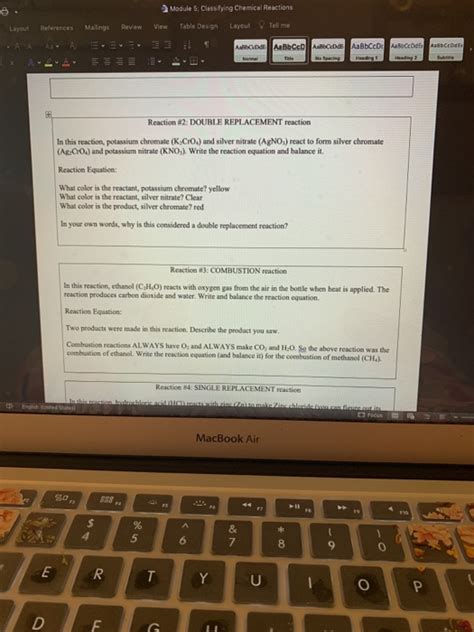 Solved © Module 5 Classifying Chemical Reactions View Table