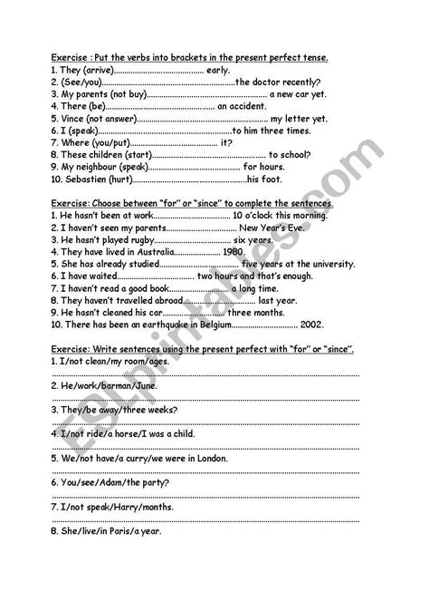 Present Perfect ESL Worksheet By Jess54