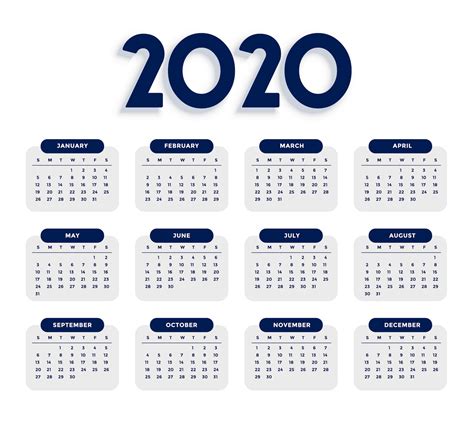 Calendario 2020 En Una Sola Página Para Imprimir