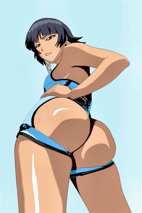 Rule 34 Ass Black Eyes Black Hair Bleach Blue Hair Dat Ass From Below Looking Back Short Hair