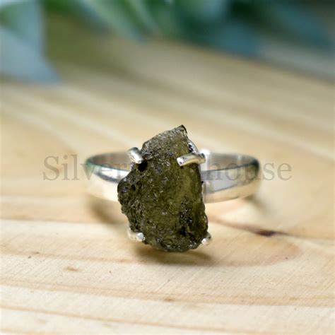 Moldavite Ring Raw Moldavite Ring Moldavite Sterling Silver Etsy