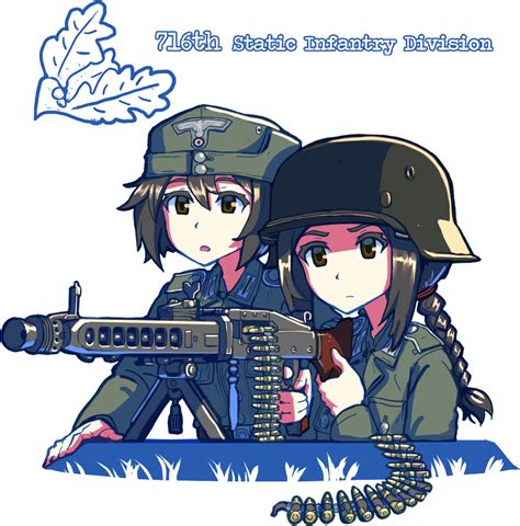 Safebooru 2girls Black Hair Braid Brown Eyes Erica Naze1940 Gun