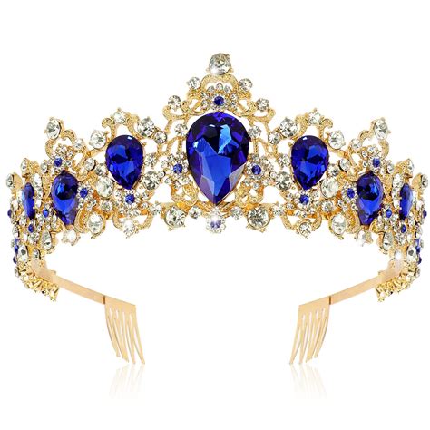 Amazon Didder Baroque Vintage Tiara Blue Crystal Crown Tiaras