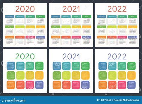 Calendario 2020 2021 2022 A Os Calendario Ingl S Del Bolsillo Sistema