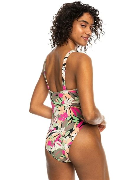 Roxy Printed Beach Classics High Leg One Piece Swimsuit In Anthracite