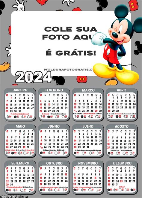 Calendário Desenho Mickey Mouse 2024 Foto Molduras