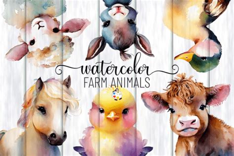 Farm Animals - Watercolor Illustrations Graphic by Prawny · Creative ...